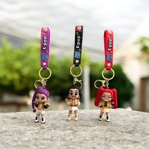 K-Pop Character Keychain Set - Purple, Black, Red
